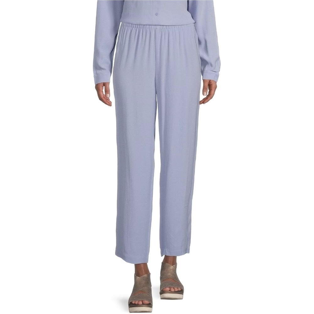 NWT Eileen Fisher Silk Georgette Crepe Straight Leg Ankle Pants in Plume…